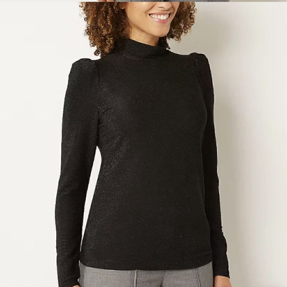 Ryegrass Womens Long Sleeve Mock Neck Top Shimmering Black Size Large NWT